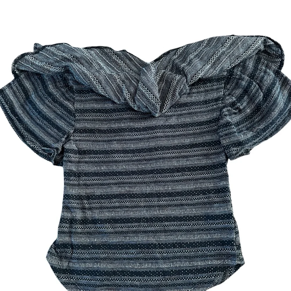 Free People Black Combo Off-Shoulder Ruffle Smocked Top | Size Large